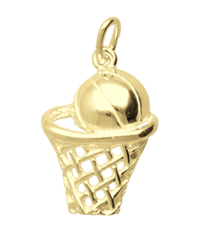 Gouden Basketbal in net ketting hanger