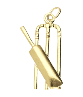 Gouden Whicket met Cricket bat ketting hanger