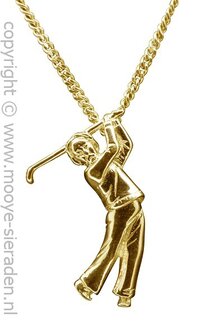 Gouden Golfspeler swing ketting hanger