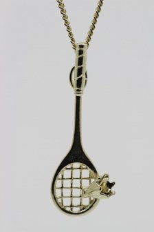 Gouden badmintonracket met shuttle ketting hanger