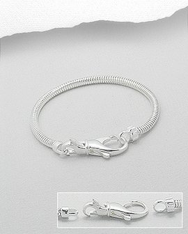 Zilveren bead - slangen armband 22,5 cm