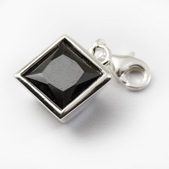 Zilveren Vierkant kristalgeslepen zwart hanger en/of bedel