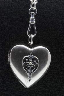 Foto medaillon Hart met hart en lelie 2 foto&#039;s ketting hanger zwaar verzilverd