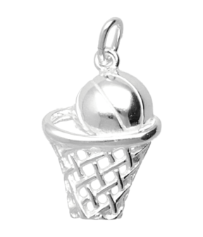 Zilveren Basketbal ketting hanger - in net