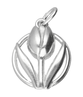 Zilveren Tulp in cirkel ketting hanger