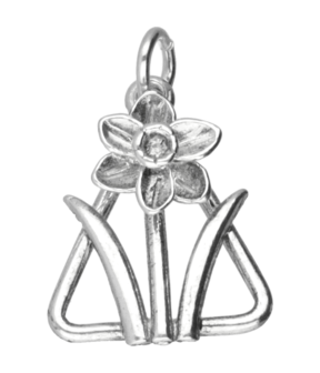 Zilveren Narcis in driehoek ketting hanger