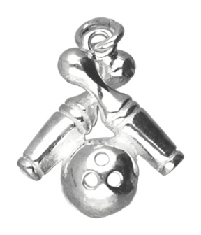 Zilveren Bowlingpins ketting hanger - met bal