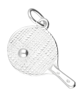 Zilveren Tafeltennis ketting hanger - bat met bal groot