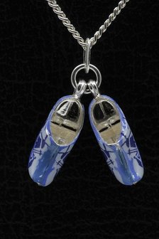 Zilveren Klompen ketting hanger - Delfts blauw