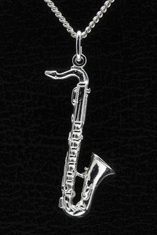 Zilveren Saxofoon tenor ketting hanger