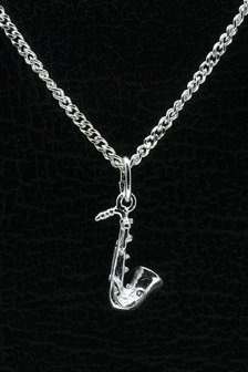 Zilveren Saxofoon ketting hanger - klein