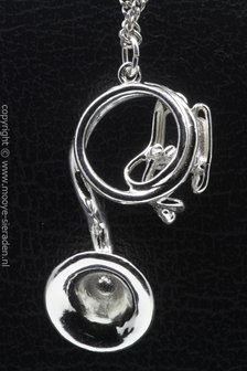 Zilveren Sousafoon-tuba-ringbas ketting hanger