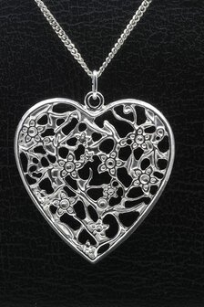 Zilveren Bloemenhart ketting hanger - groot