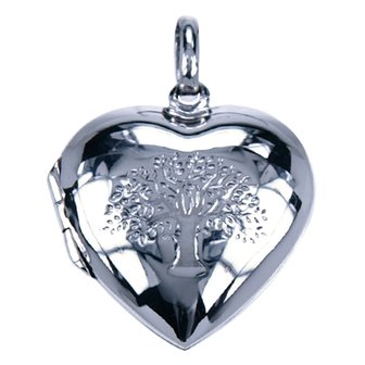 Zilveren Foto medaillon hart levensboom ketting hanger - 2 foto&#039;s