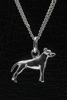 Zilveren Amerikaanse pitt bull terrier oren ongecoupeerd ketting hanger - klein