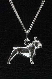 Zilveren Bulldog franse ketting hond hanger - groot