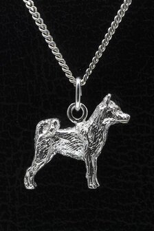 Zilveren Siberian husky staart op rug ketting hanger - groot