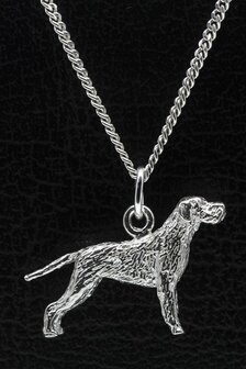 Zilveren Vizsla staande hond draadhaar met staart ketting hanger - groot