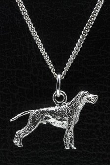 Zilveren Vizsla staande hond draadhaar ketting hanger - groot