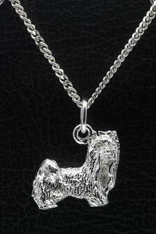 Zilveren Yorkshire terrier - minder haar met staart ketting hanger - groot