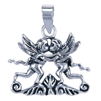 Zilveren Cupido&#039;s kussend ketting hanger