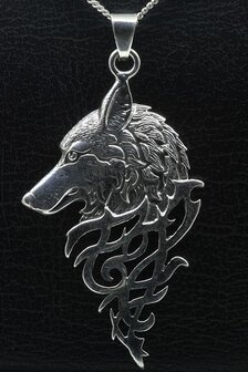 Zilveren Wolf gothic ketting hanger