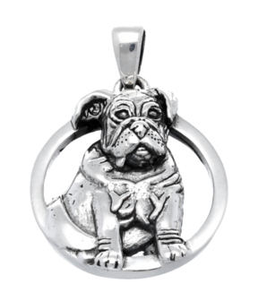 Zilveren Bulldog in cirkel kettinghanger