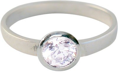 Zilveren Kinder ring maat 13 t/m 14 mm. met ronde witte zirkonia