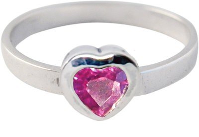 Zilveren Kinder ring maat 13 t/m 15 mm. met paars kristallen hart