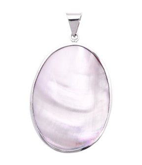 Zilveren Ovaal met parelmoer roze XL kettinghanger