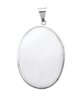 Zilveren Ovaal met parelmoer wit XL kettinghanger