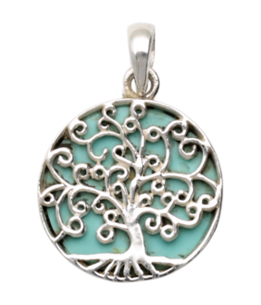 Zilveren Levensboom met turquoise kettinghanger