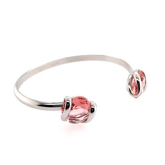 Klemarmband met 2 x rosé swarovski kristallen 19 cm