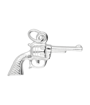 Zilveren Revolver middel ketting hanger