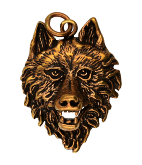 Wolfskop ketting hanger - brons
