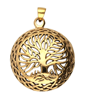 Bronzen Levensboom bol rond kettinghanger