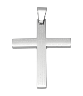 RVS Kruis met teksten ketting hanger - edelstaal