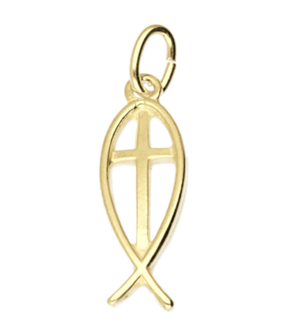 Gouden Ichtus met kruis ketting hanger
