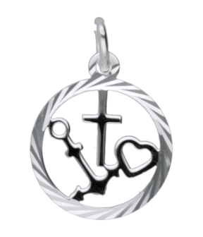 Zilveren Hoop, geloof en liefde in ring 10 mm. ketting hanger