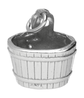 Zilveren Houten emmer - waterput - sauna kettinghanger