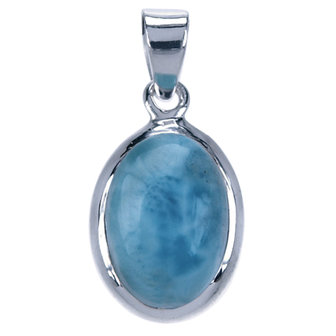 Zilveren Larimar edelsteen ovaal glad kettinghanger