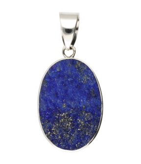 Zilveren Lapis Lazuli edelsteen ovaal ruw en glad groot hanger