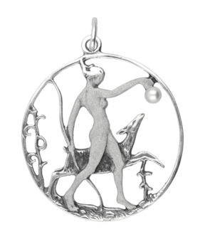 Zilveren Vrouw in ring met glasparel Art Nouveau Jugendstil hanger