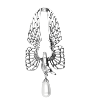 Zilveren Zwaan met opengeklapte vleugels en glasparel Art Nouveau Jugendstil XL hanger