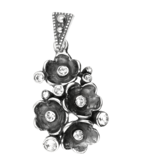 Zilveren Boterbloemen kwartet met swarovski kristallen Art Nouveau Jugendstil hanger