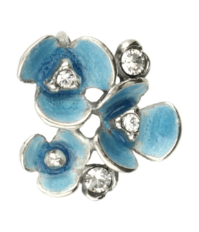 Zilveren Bloemen met swarovski kristallen en blauw emaille Art Nouveau Jugendstil hanger
