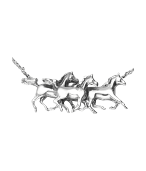Zilveren Paarden in galop hanger + ketting 45 cm
