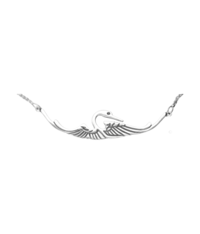 Zilveren Kraanvogel Art Nouveau Jugendstil hanger + ketting 45 cm