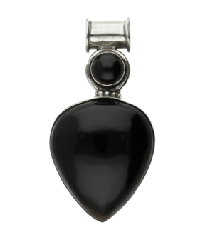 Zilveren zwarte Onyx edelsteen in hartvorm XL hanger