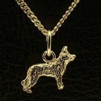 Gouden Pyrenese herder oren gecoupeerd met staart ketting hanger - klein